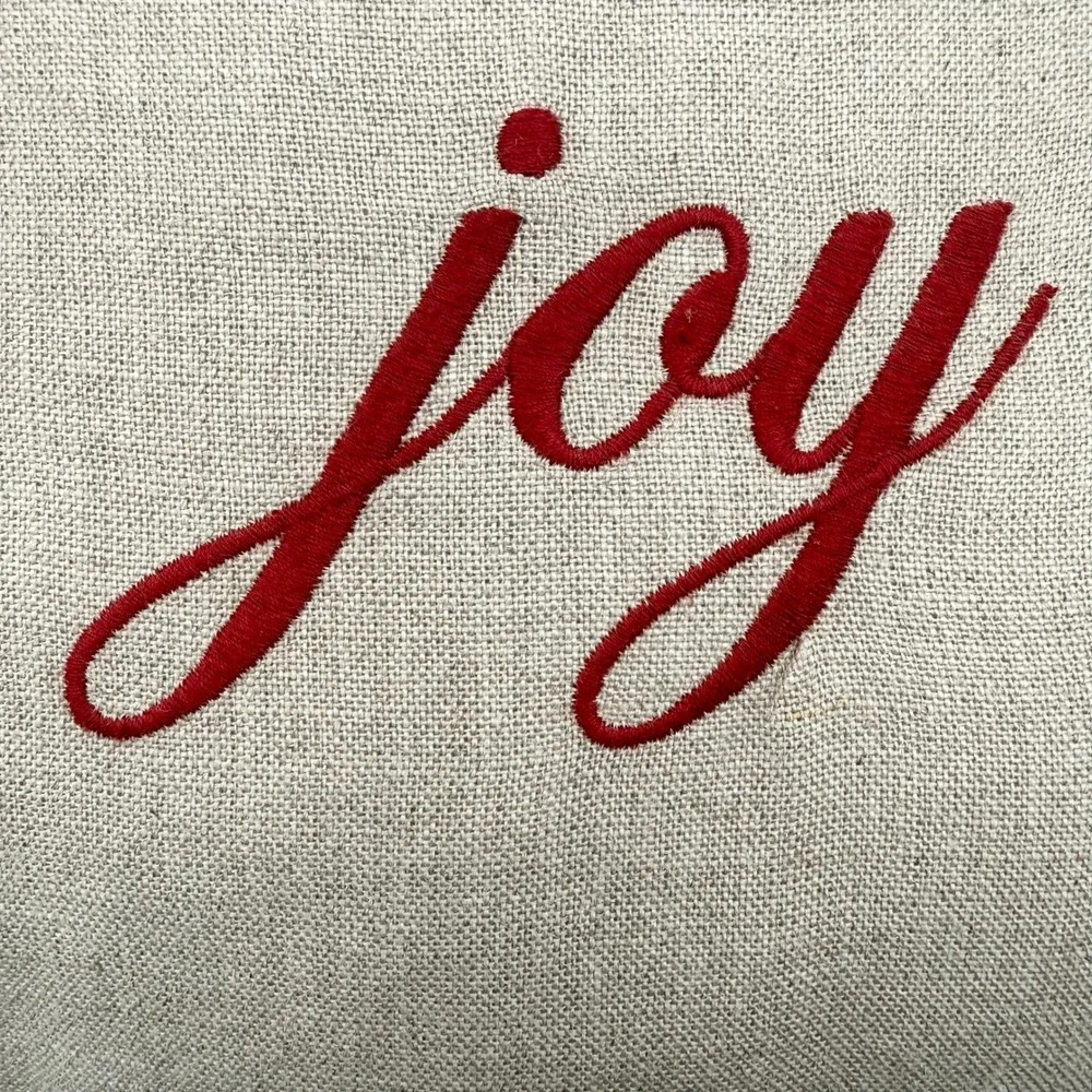 Pottery Barn Joy Peace Linen Christmas Pillows Set Red Embroidered 2009